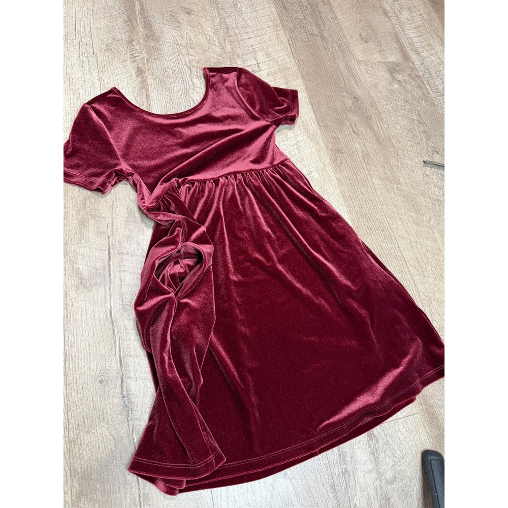 Old Navy Fit & Flare Short-Sleeve Red Wine Velvet Dress for Girls, Size M (8) - Picture 2 of 10